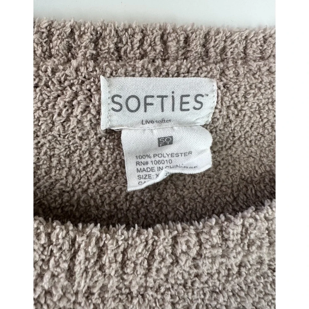 Softies Cozy Teddy Reverse Seam Crew Neck LS Top Pants Lounge Set Brown Size XL - Picture 4 of 16